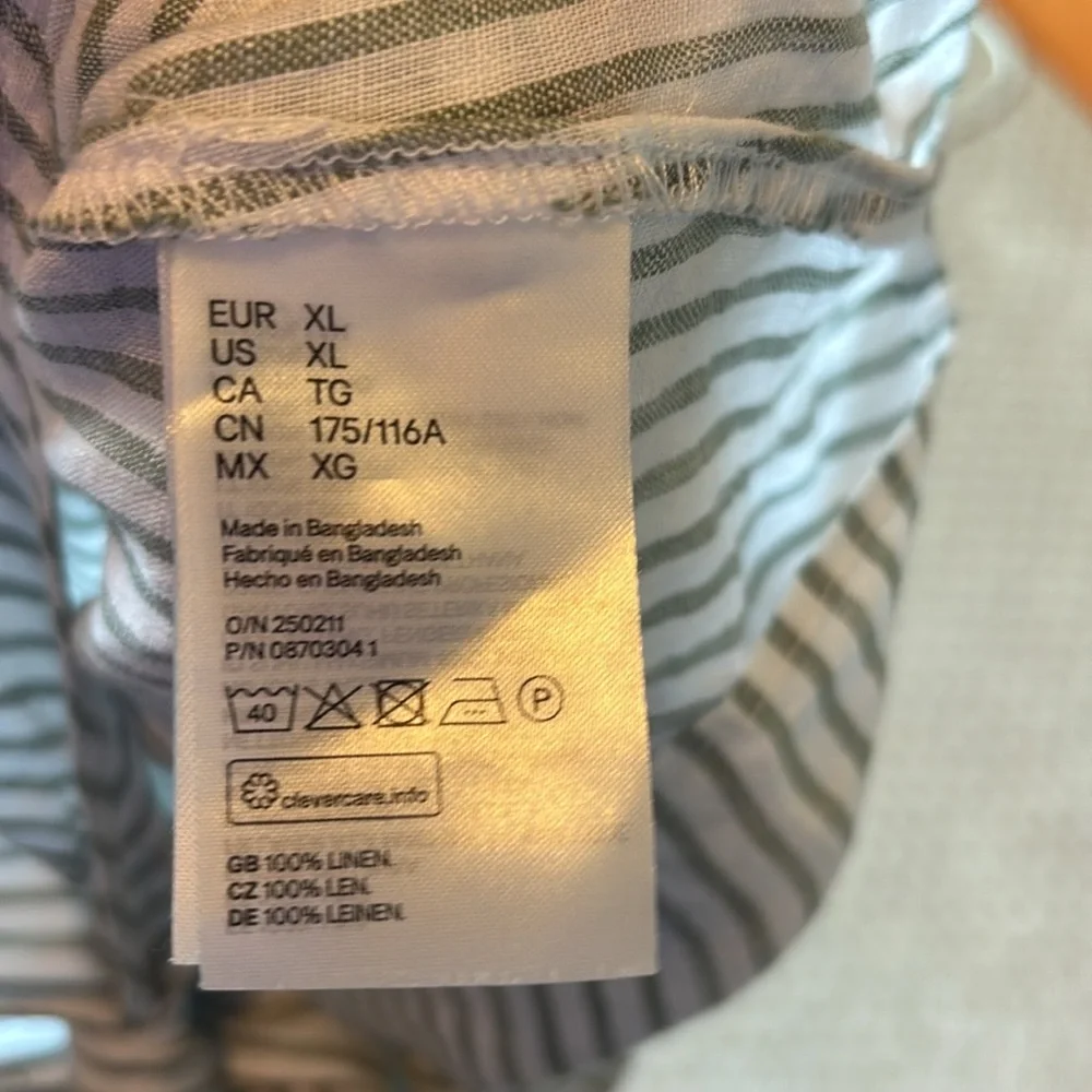 H&M Linen Green & White Striped Button-Up Women's Top XL - Picture 9 of 13